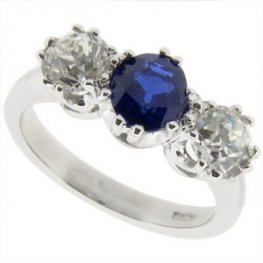 Sapphire and diamond threee stone ring 18ct white gold